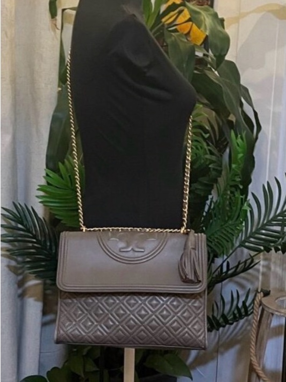 ♦️♦️ AUTHENTIC TORY BURCH QUILTED TAUPE/GREY FLEMING HANDBAG ♦️♦️ - Picture 11 of 11